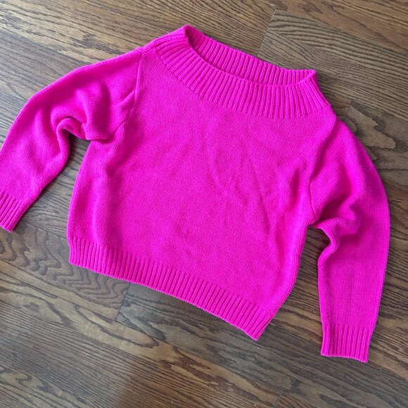 Judith March Hot Pink Sweater Off One Shoulder Cozy Sweater Size Small Relaxed - Picture 3 of 8